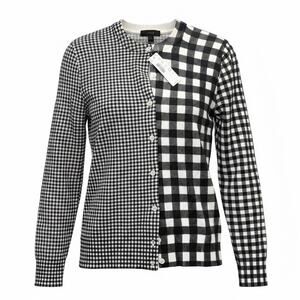 J.Crew Black White Mixed Gingham Cardigan Sweater Small NWT Button Front